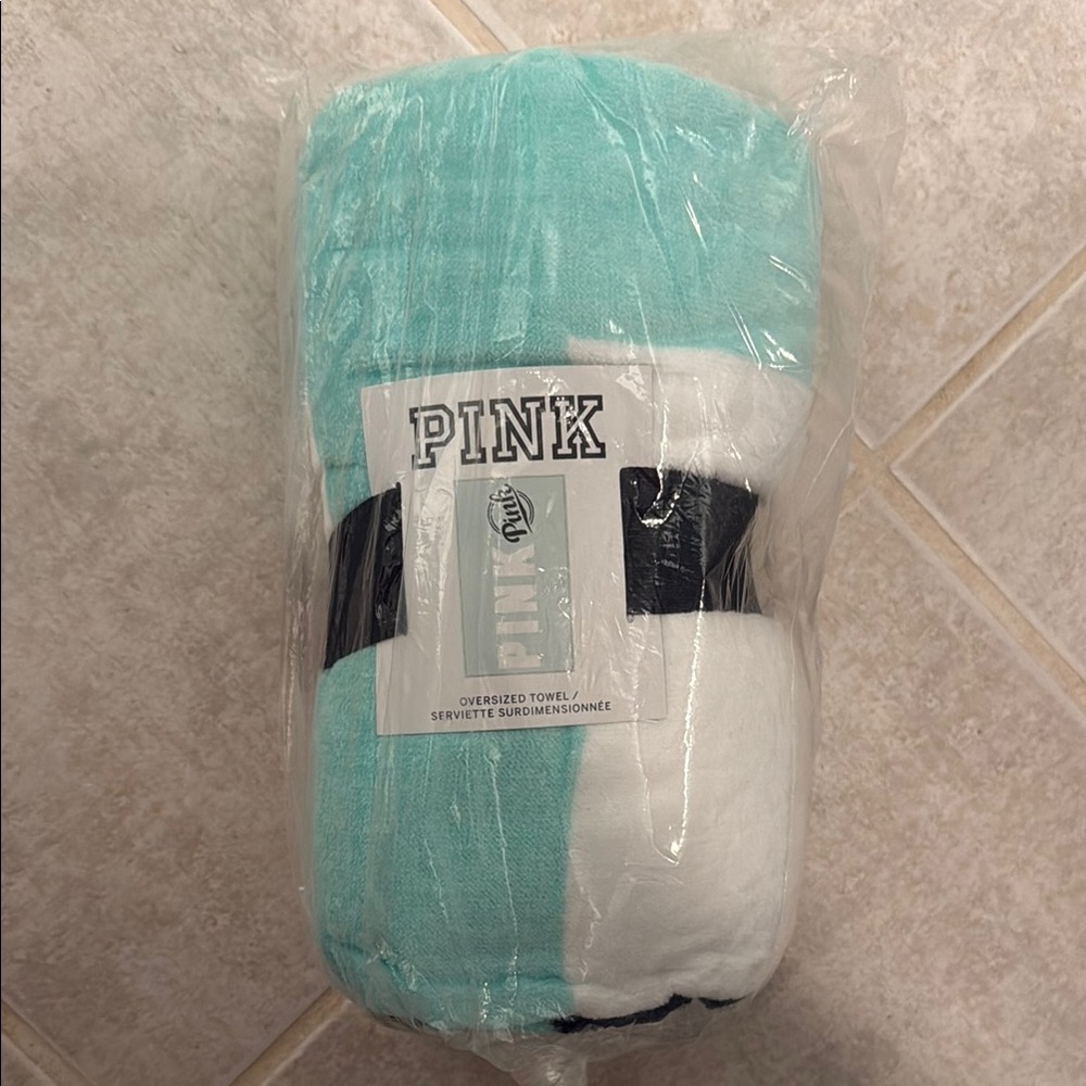 PINK Victoria's Secret Aqua and White Beach Towel